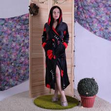 Женский длинный махровый халат с двойным капюшоном "Lips" р.42-50