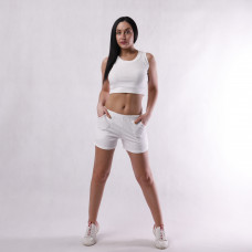 Летний женский костюм с шортами рубчик "Кендл-белый" 44-52р.