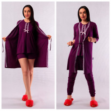 Жіночий комплект для сну 4ка підходить для вагітних і годуючих мам "Мереживо-Метелик фіолетовий" 42-54р.