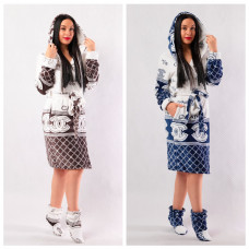 Женский махровый короткий  халат c сапожками " Шанель" р.42-50 (цвет только коричнивый)