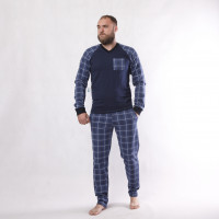 Мужская теплая пижама "Клетка темно синий"  р.44-60 