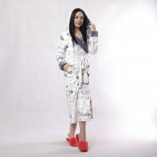 Женский длинный махровый халат с двойным капюшоном "Париж белый " р.42-54