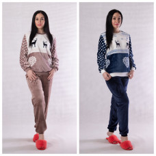 Женская махровая пижама "Олени" р.42-54  (42 есть беж , все остальные размеры только синий)