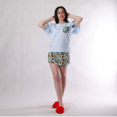 Літня жіноча піжама футболка з рюшами+ шорти кулір "Фреш фрукт-голуба" 42-54р.