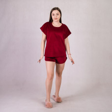 Домашній велюровий костюм футболка+шорти "Оксамит Велюр-бордо" 46-54р.