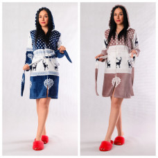 Женский махровый халат "Капюшон-Олени "  44-56р.