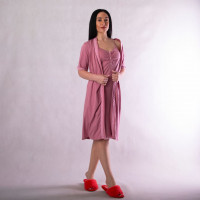 Комплект нічна з халатом кулір "Мереживо темно-рожевий" р.42-54