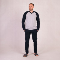 Мужская трикотажная пижама кулир кофта с темными штанами  р.48-60 