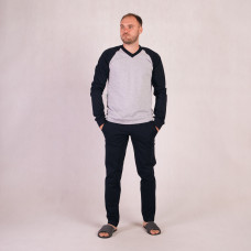 Мужская трикотажная пижама кулир кофта с темными штанами  р.48-60 