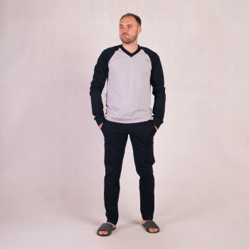 Мужская трикотажная пижама кулир кофта с темными штанами  р.48-60 