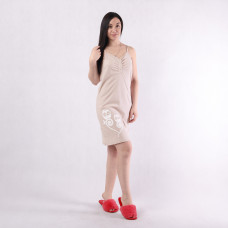 Ночная сорочка для будущих и кормящих мам на тонких бретельках  "Совята цвет беж" р. 42-54 