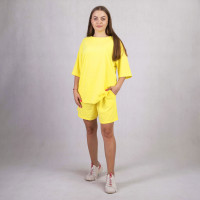 Летний однтонный костюм футболка с шортами "Жолтый цвет" Стиль OVERSIZE р.44-52