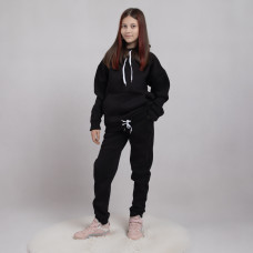 Теплый подростковый спортивный костюм 3х-нитка (начес) "Худи-черный цвет" 38-44р.