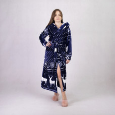 Женский длинный махровый халат "Олені-Синій" р.42-54