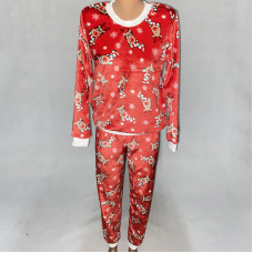 Женская махровая пижама "Красные олени-Однотон" 42-54р.