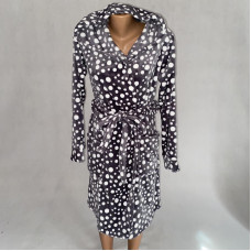 Женский махровый короткий  халат "Горох серый" р.42-54