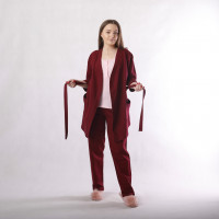 Тепла бавовняна трійка халат з піжамою "Бордо" р.42-54