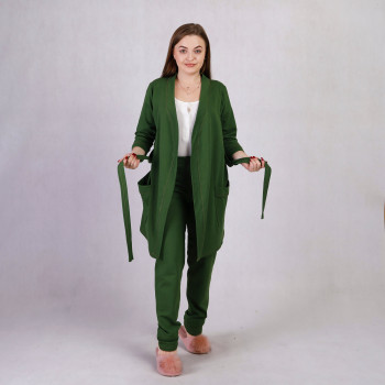 Теплая тройка начес халат с пижамой "Темно-зеленый" р.42-54 Теплая тройка начес халат с пижамой "Темно-зеленый" р.42-54