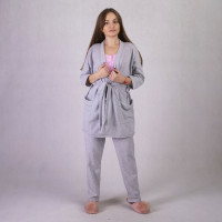Тепла трійка бавовняна  халат з піжамою "Сірий" р.42-54