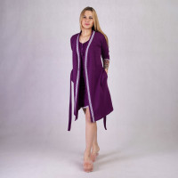 Теплый комплект ночная с  халатом "Кружево-баклажановый цвет" 42-54р. 