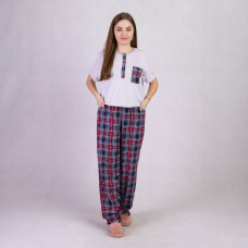 Жіноча літня піжама батал футболка зі штанами "Кишеня-сіра в клітку" 52-60р.
