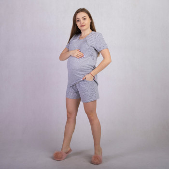 Летняя пижама футболка кнопка +шорты  для кормящих мам "Серая-мишель" 46-54р.