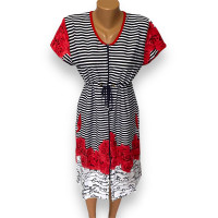 Жіночий літній халат "Любава-Червоне в смужку троянда" р.50