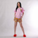 Летняя  женская пижама футболка с рюшами+ шорты кулир  "Фреш фрукт-розовая" 42-54р.