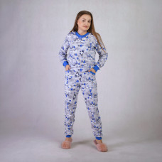 Женская теплая пижама начес "Санта синий" 42-54р.