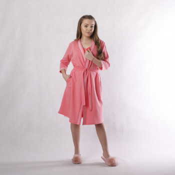 Комплект ночная с теплым халатом "Кружево-корал" 46р. Комплект ночная с теплым халатом "Кружево-корал" 46р.