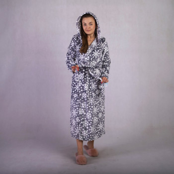 Женский длинный махровый халат "Снежинки-серый" р.42-54