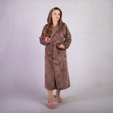 Женский длинный махровый халат "Косичка-коричневый" р.42-58