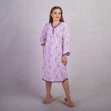 Женская теплая ночная рубашка батал "Цветы розовый цвет" р.52-64