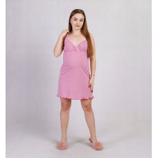 Ночная сорочка на тонких бретелях запах застежка  "Цвет Розовый" р. 46-54 