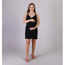 Ночная сорочка на тонких бретелях запах застежка  "Цвет Черная" р. 46-54 