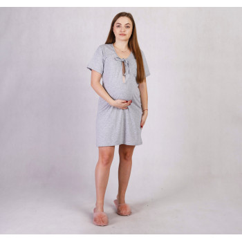 Женская трикотажная ночная рубашка с коротким рукавом кулир  "Капля-Серая" р. 44-56