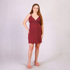 Ночная сорочка на тонких бретелях запах застежка  "Цвет бордо цветы" р. 46-54 