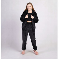 Женский махровый домашний костюм на молнии "Однотон Черный" р. 46-54