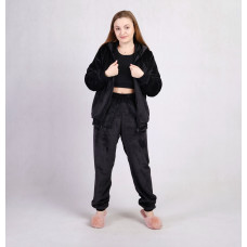 Женский махровый домашний костюм на молнии "Однотон Черный" р. 46-54
