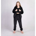 Женский махровый домашний костюм на молнии "Однотон Черный" р. 46-54