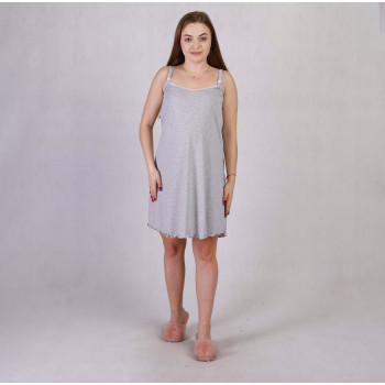 Ночная сорочка на тонких бретелях "Застежка серый " р. 46-54 