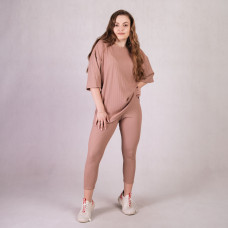 Летний  костюм футболка с легенсами рубчик "Бежевый цвет"  р.44-50