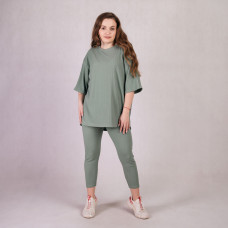 Летний  костюм футболка с легенсами рубчик "Оливковый цвет"  р.44-50
