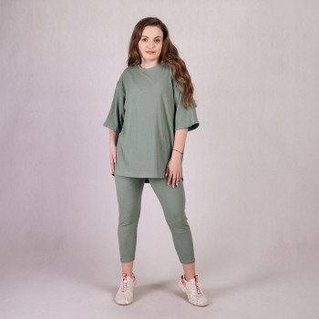 Летний  костюм футболка с легенсами рубчик "Оливковый цвет"  р.44-50