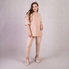 Летний  костюм футболка с легенсами рубчик " Кремовый цвет"  р.44-50