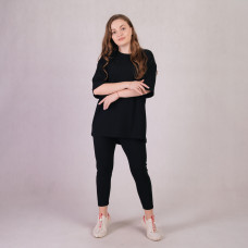 Летний  костюм футболка с легенсами рубчик "Черный цвет"  р.44-50