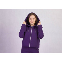 Женская теплая кофта на молнии с капюшоном "Баклажановая" трех-нить 46-58 р.