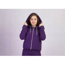 Женская теплая кофта на молнии с капюшоном "Баклажановая" трех-нить 46-58 р.