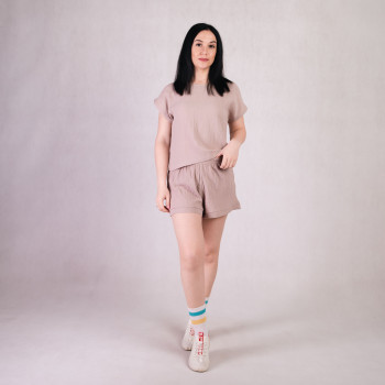 Комплект футболка+шорты "Муслин -бежевый" 46-54р. Комплект футболка+шорты "Муслин -бежевый" 46-54р.