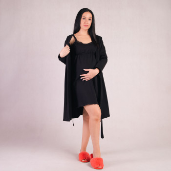 Теплый комплект ночная с  халатом "Виола-черный цвет " 44-60р. 